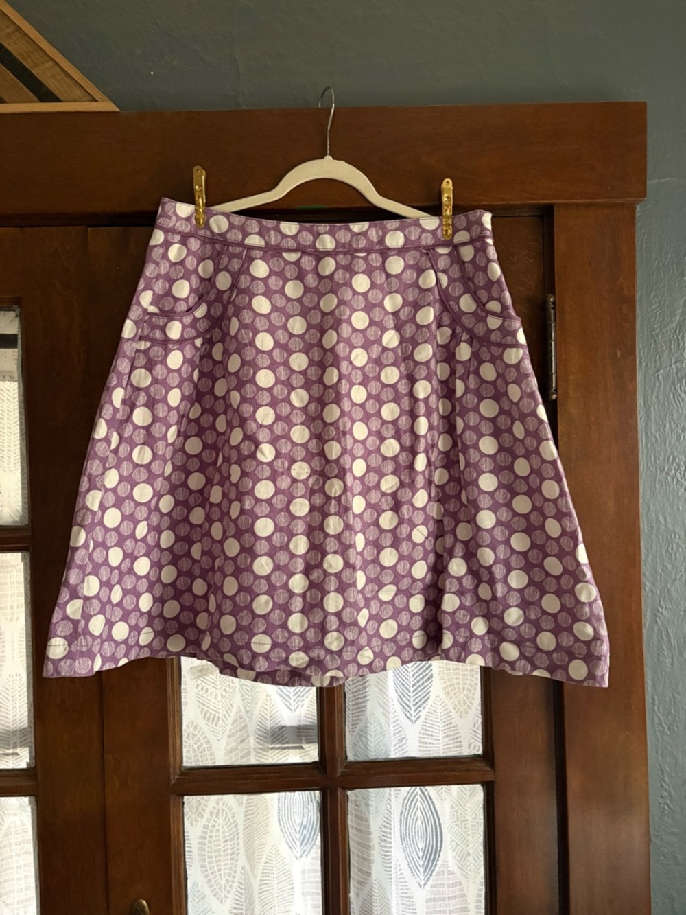 Boden Fizzy Spots A-Line Linen Polka Dot Lavender Skirt Size 14R 60s Retro